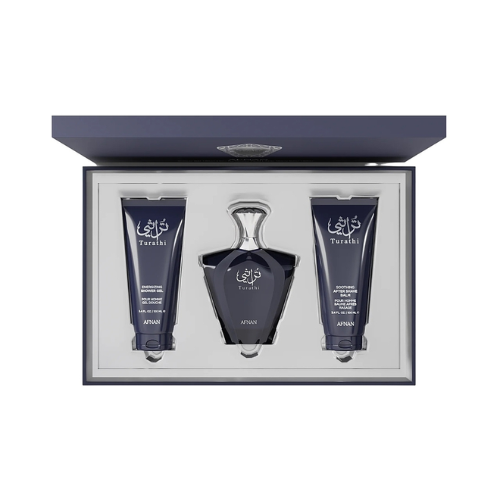 Set de Regalo Turathi Blue de Afnan - Incluye Perfume 90ml, Gel de Ducha y After Shave en Musk Dor