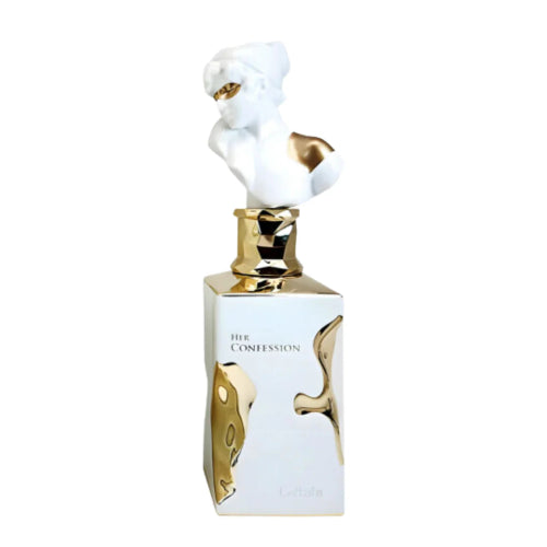Perfume Lattafa Her Confession 100ml frasco elegante con detalles dorados notas de vainilla incienso y maderas en Misk Dor.