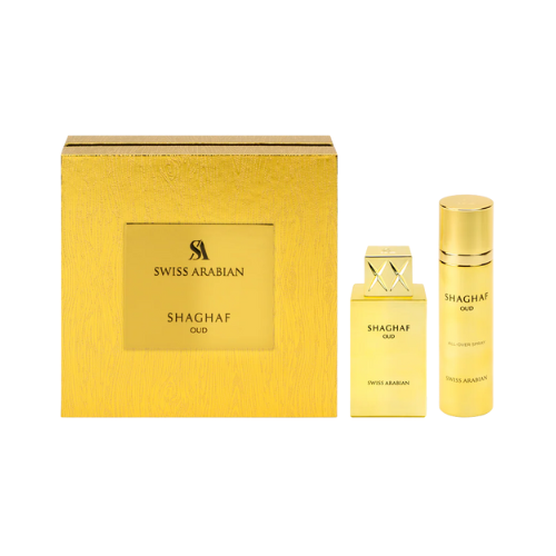 Gift Set Swiss Arabian Shaghaf Oud - Estuche de Regalo con Perfume 75ml y Body Spray 75ml - Unisex en Musk Dor