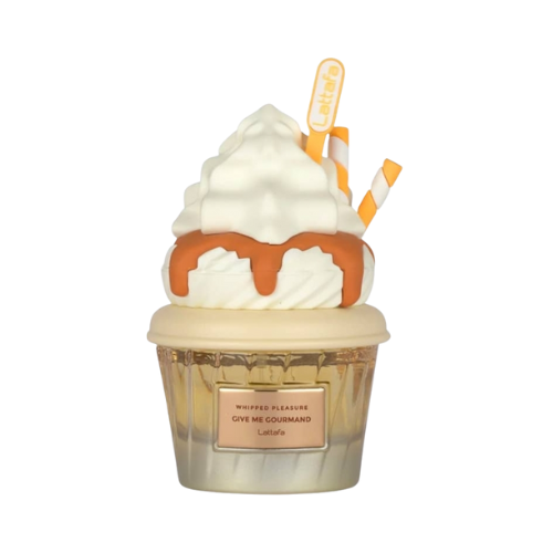 Perfume Lattafa Whipped Pleasure 75ml frasco minimalista notas de crema batida haba tonka y vainilla en Misk Dor.